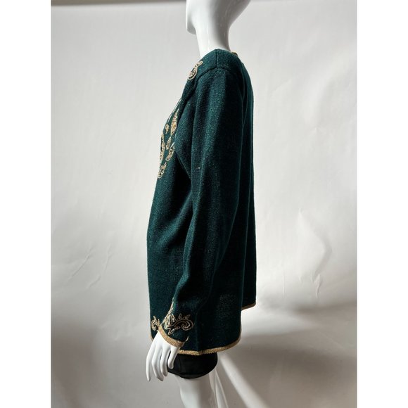 Jaclyn Smith Beaded and Embroidered Cardigan Sweater M Green, Gold Metallic Th - Picture 12 of 16